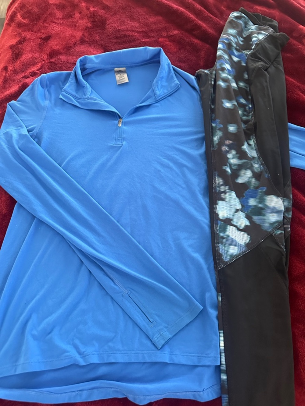 Champion  Blue Quarter-Zip Athletic Top with Black & Blue Patterned Leggings